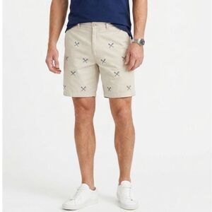 Castaway Nantucket Men's Tan Embroidered Lacrosse Stick Chino Shorts Size 35 X 9